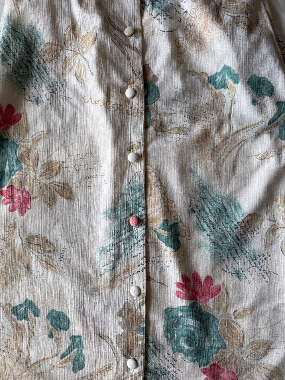 Vintage Cream Floral Button-Front A-Line Skirt - Picture 3 of 6